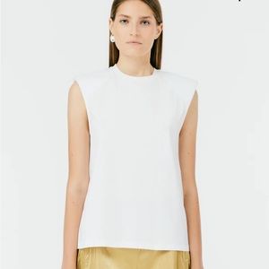 Tibi Padded Shoulder Sleeveless Top, Size XS. White.